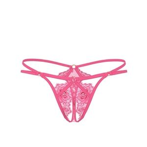 Victoria’s Secret Rose Lace Strappy Ring Hardware Crotchless Thong Panty